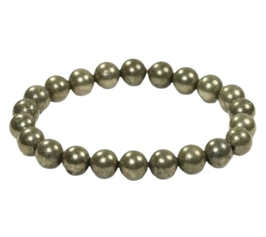 7VENS Original Pyrites Crystal Bracelet with Lab Certificate for Men and Women - Natural Energised Stone Pyrites Bracelet for Healing, Willpower, Money, Protection, Wealth and Business - 8MM Bead , Shiny Grey
