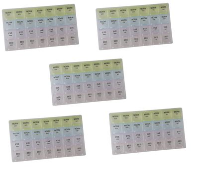 Ezyfit Weekly 7 Days Pill Organizer Case 28 Compartments, 4 Times/Day Slot, Weekly Doses Container Boxes, Medicine Holder (Pack of 5)