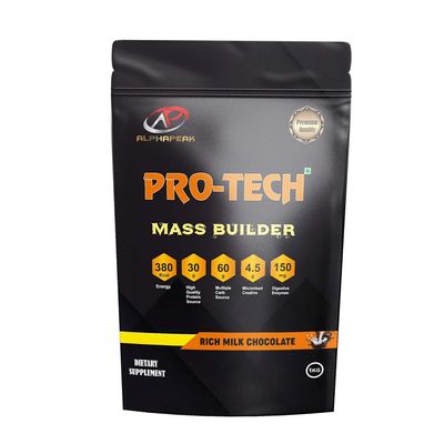 Alphapeak Protech Nutrition Mass Gainer Vitamins & Minerals, High Protein High Calorie Weight Gainer (Flavour Double Rich Chocolate) -1 KG