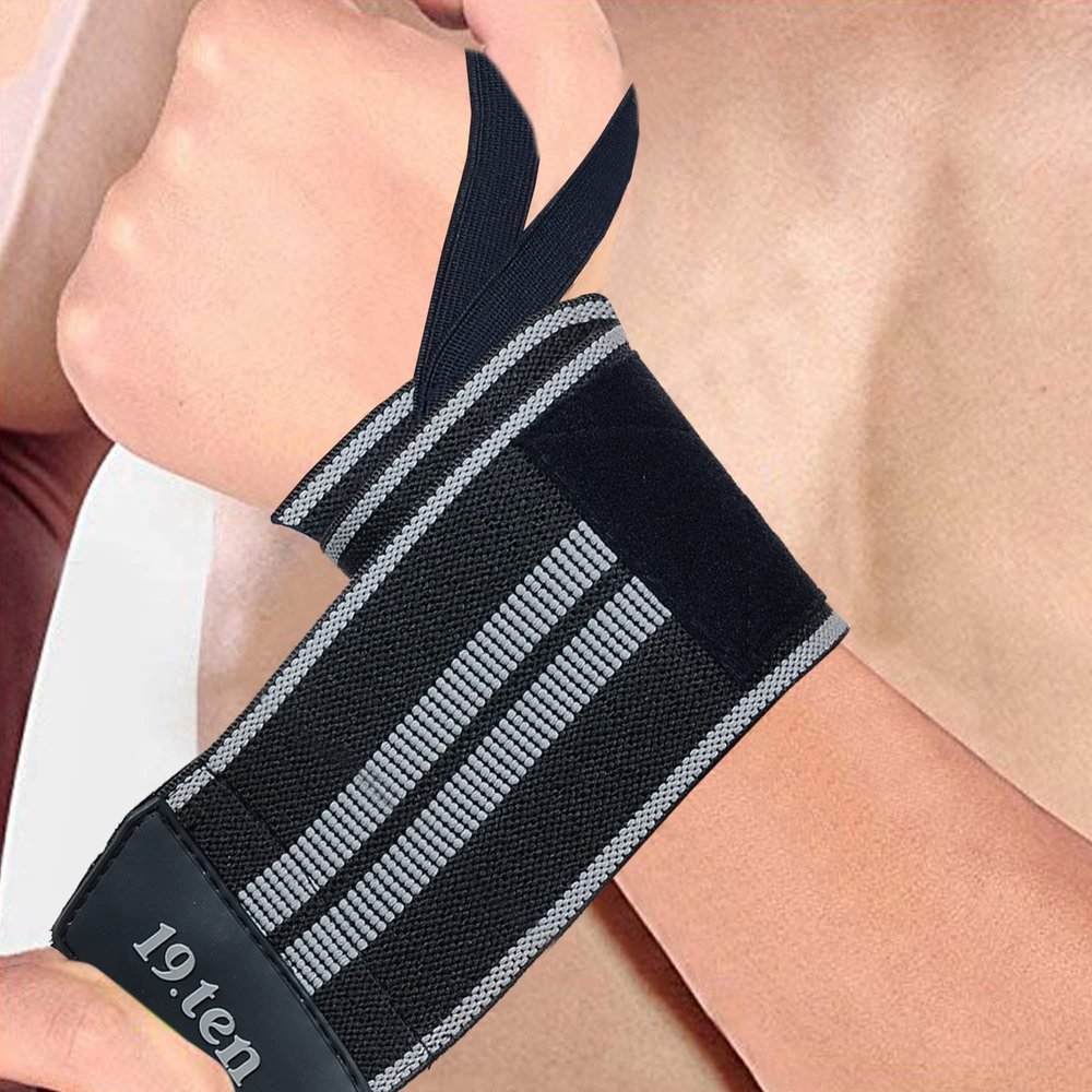 19.ten Unisex Cotton and Rubber Threads Sree Gloves for Gym Workout Weightlifting Competition Reduces Risk of Injuries Sprain 75 mm Wide Wrist Wrap Support (20 Inches Pair, Grey Line)