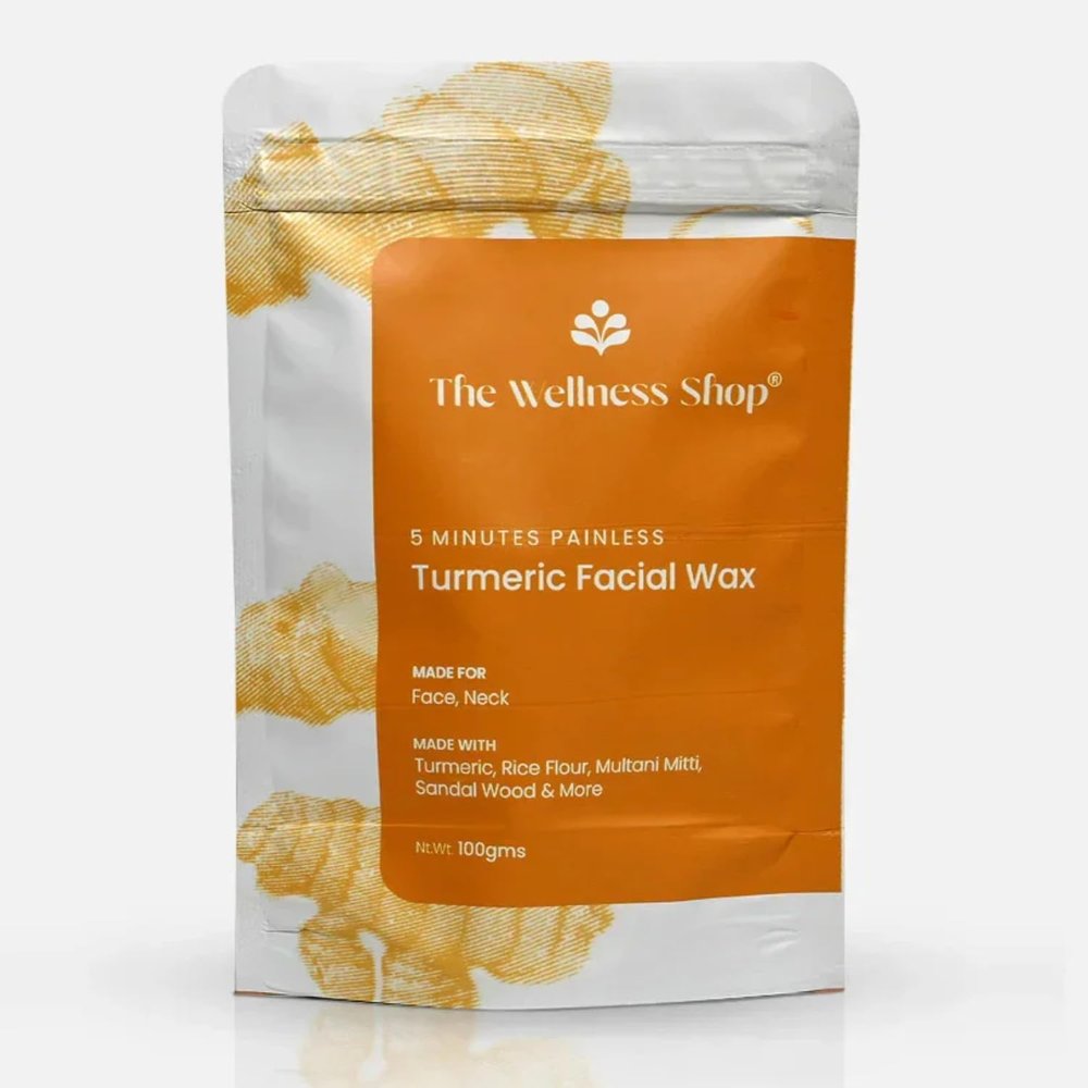 The Wellness Shop - Turmeric Facial Wax Powder, 5 Min Painless Natural Face Hair Removal Waxing Powder, Easy To Use At Home| Facial wax powder for woman (100G)