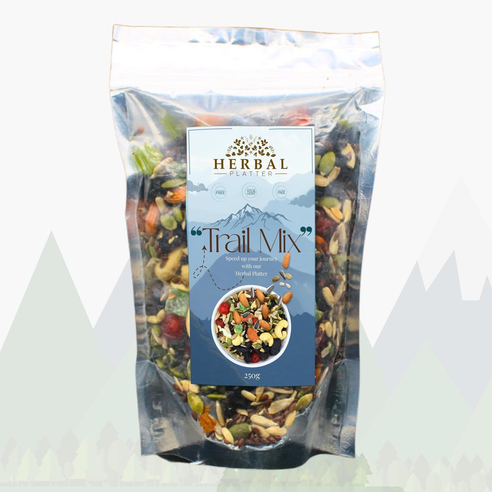 Herbal Platter Energizing Trail Mix | 250g Healthy Snack with Almonds, Cashews, Cranberries, Raisins & Seeds | High Protein & Fiber | Natural Snack for Office, Gym, Travel, Post-Workout