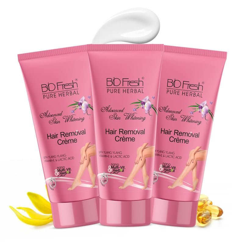 BIOFRESH HERBALS Skin Whitening Hair Removal Cream Painless Bikini & Body Underarms Hair Removal Cream Sensitive Intimate Hair Removal Cream for All Skin Types (60g, Pack of 2)