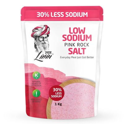 Lunn 30% Low Sodium Pink Rock Salt | 1 Kg Pouch | First Time in India | 30% Less Sodium, 84+ Natural Minerals | Vegan Certified & Microplastic-Free | Ideal for Daily Cooking & Healthy Living
