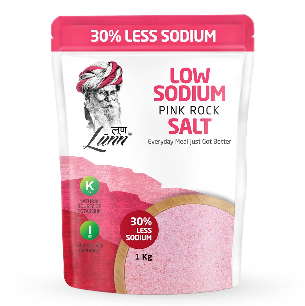 Lunn 30% Low Sodium Pink Rock Salt | 1 Kg Pouch | First Time in India | 30% Less Sodium, 84+ Natural Minerals | Vegan Certified & Microplastic-Free | Ideal for Daily Cooking & Healthy Living