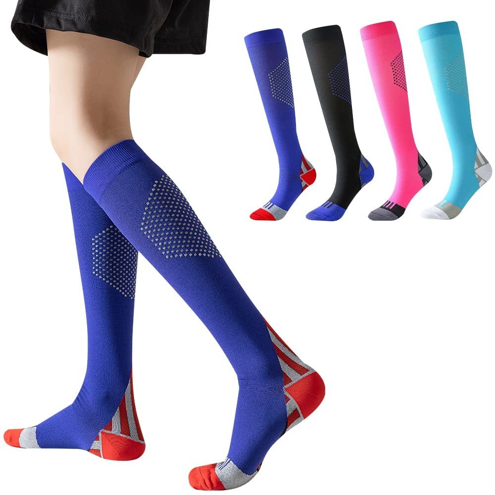 Compression Socks, 4 Pack Women & Men Compression Stockings 20-30mmHg Support Socks Knee High Cushioned Graduated Support Stock