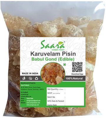 Saara HERBAL FRESH Edible Gond,550g, Babul Gond, Babool Gond, Babul Gum, Kikar Gond, Gum Arabic, Acacia Gum, Arabica Gum, 550g