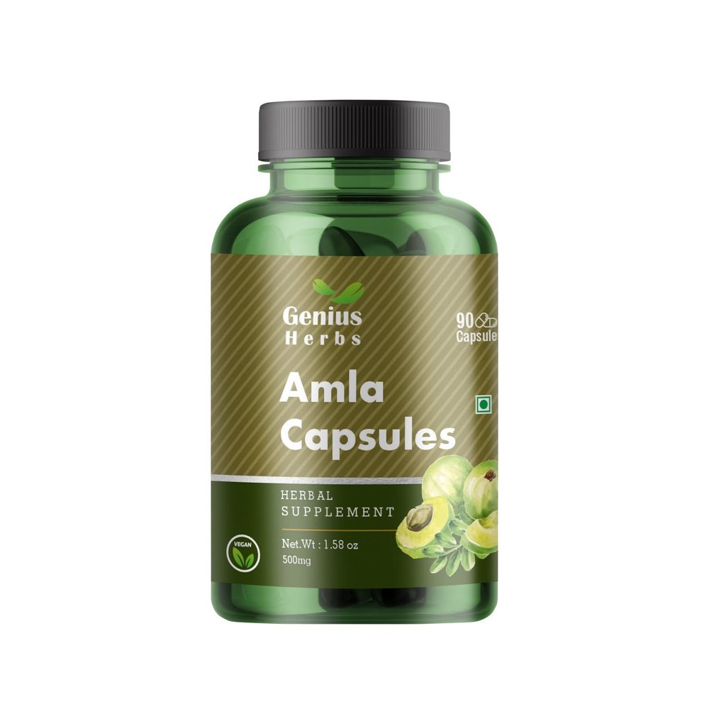Genius Herbs Amla Capsules 500 mg | Indian Gooseberry | Best Antioxidant | Rich in Vitamin C | 90 Capsules Pack of 1