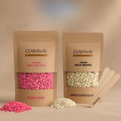 CLARABELLE PROFESSIONALS Unisex Adult Hair Removal Brazilian Hard Wax Beans For Face, Eyebrow, Back, Chest, Bikini Areas, Legs, Arms and Beards (50 GM, Rose Pink + White Chocolate)