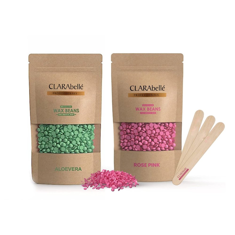 CLARABELLE PROFESSIONALS Unisex Adult Hair Removal Brazilian Hard Wax Beans For Face, Eyebrow, Back, Chest, Bikini Areas, Legs, Arms and Beards (100 GM, Aloe Vera + Rose Pink)