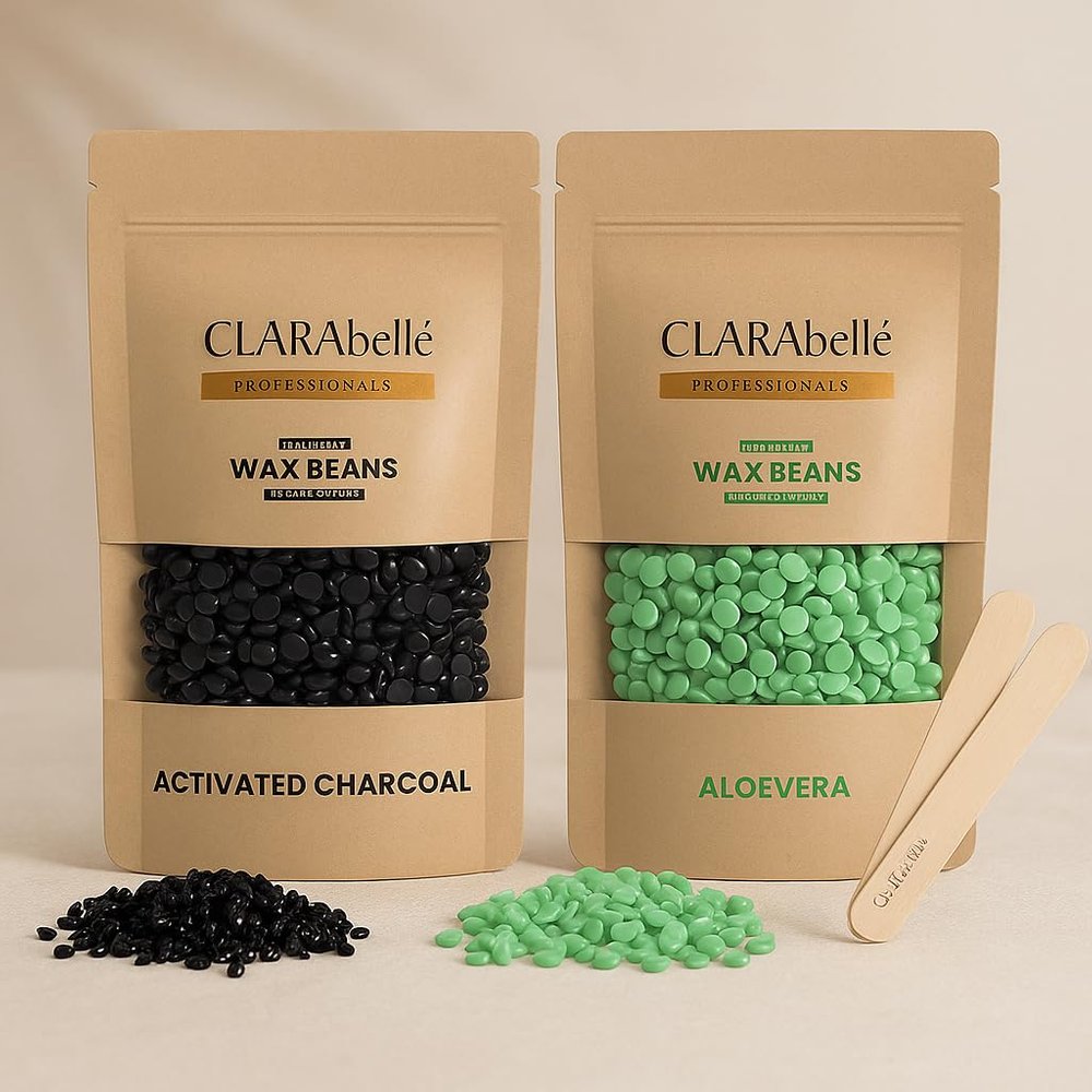 CLARABELLE PROFESSIONALS Unisex Adult Hair Removal Brazilian Hard Wax Beans For Face,Eyebrow,Back,Chest,Bikini Areas,Legs,Arms And Beards (50 Gm,Aloe Vera + Activated Charcoal)