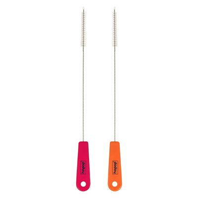 Hopop Stainless Steel Nylon Thin Pipes Drinking Straw Cleaning Brush | Durable Bristle | Easy-to-Use Cleaner | Perfect for Straws | Pack of 2 | Pink/Orange