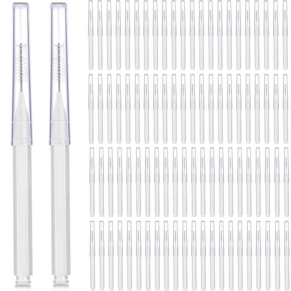 Patelai 100 Pieces Braces Brush for Cleaner Interdental Brush Toothpick Dental Tooth Flossing Head Oral Dental Hygiene Flosser Toothpick Cleaners Tooth Cleaning Tool (White)