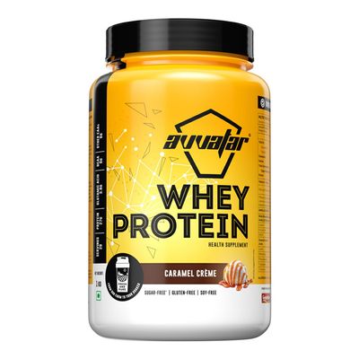 avvatar WHEY PROTEIN | 1Kg | Caramel Crme Flavour | 27g Protein | 29 Servings | Isolate & Concentrate Blend