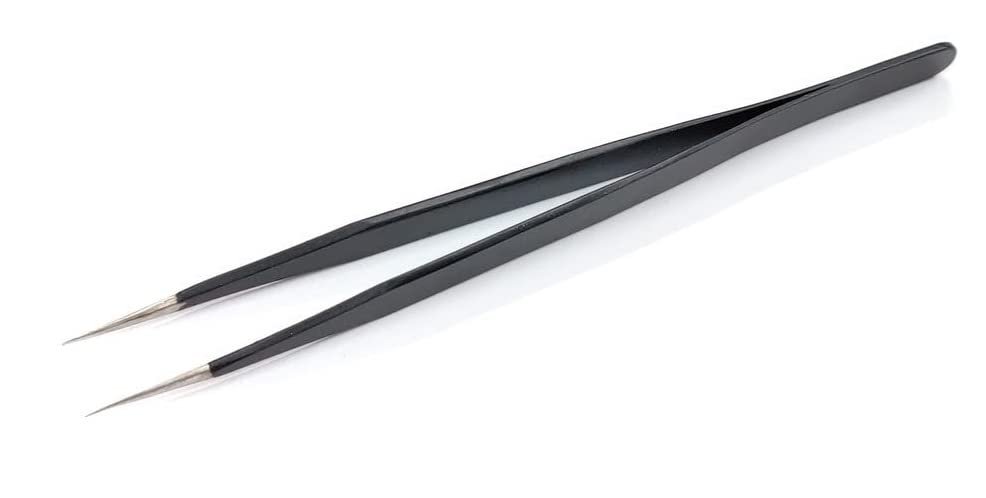 ERH India 1 Pc Black Tweezer Straight for Electronics Repair Insulated Stainless Steel Anti-Static Precision Tweezer for Microscope Assembly, Material Science, Multiple Applications etc.