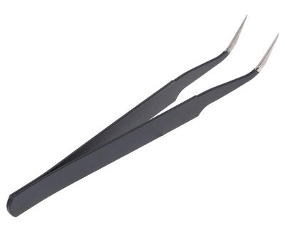 ERH India 1 Pc Black Tweezer Curved for Electronics Repair Insulated Stainless Steel Anti-Static Precision Tweezer for Material Science, Science School Project, Droplet Manipulation etc.