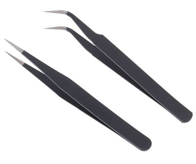 ERH India 1 Pair Black Tweezers Straight or Curved for Electronics Repair Insulated Stainless Steel Anti-Static Tweezers for Material Science, Science School Project, Droplet Manipulation etc.
