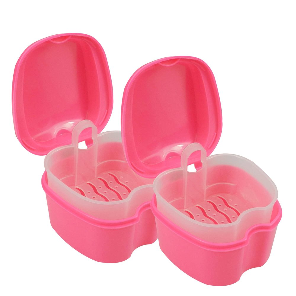 Dentosmile Denture Box in Pink Color - Dental Orthodontic Retainer Case | Teeth Storage Box, Denture Storage Case Fake Tooth Holder with Strainer (2)