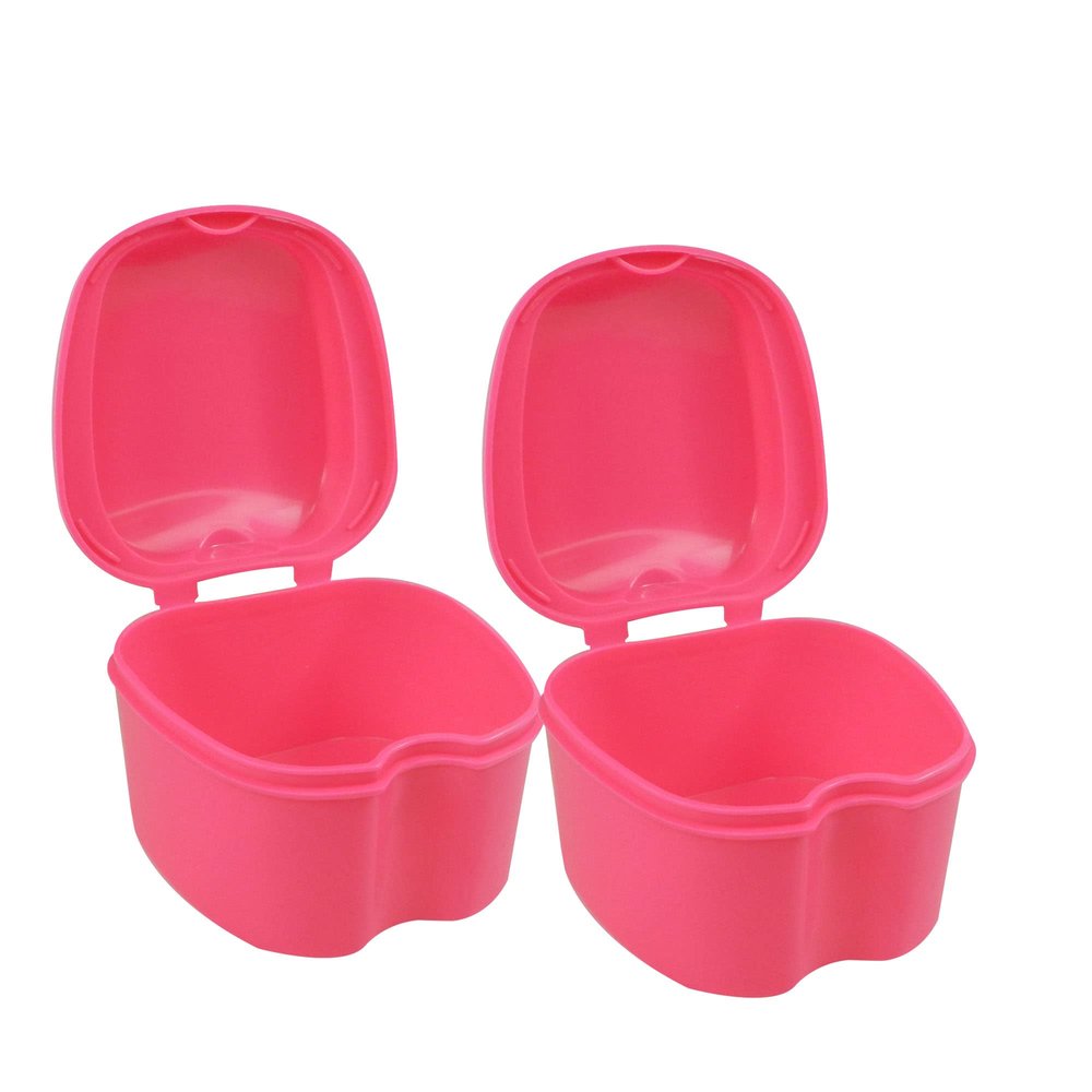 Dentosmile Plastic Denture Boxes, Retainer Box Orthodontic Mouth Guard Dental Storage Container/Teeth Storage Box In Pink Color (2)