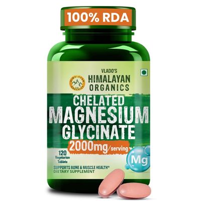 Vlado's Himalayan Organics Chelated Magnesium Glycinate Supplement 2000mg Per Serving | Magnesium Supplement I High Absorption I Clinically Proven I Support in Muscle, Cramps, Recovery, & Nerve Relaxation, Better Sleep Quality for Men & Women - 120 V