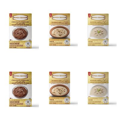 Mirza Sahab's Kheer Delight Collection- A Symphony of Taste! (2 x Kheer Mix, 2 x Phirni Mix, 2 x Chocolate Kheer Mix) (Pack of 6)