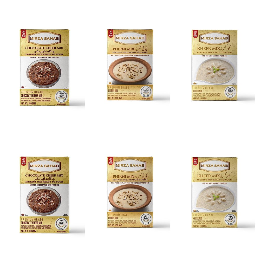 Mirza Sahab's Kheer Delight Collection- A Symphony of Taste! (2 x Kheer Mix, 2 x Phirni Mix, 2 x Chocolate Kheer Mix) (Pack of 6)