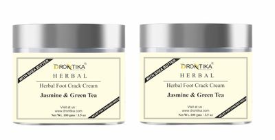 Drontika Herbal 100% Ayurvedic Jasmine & Green tea Foot Crack Cream 200GM - Made in india (Pack Of 2)