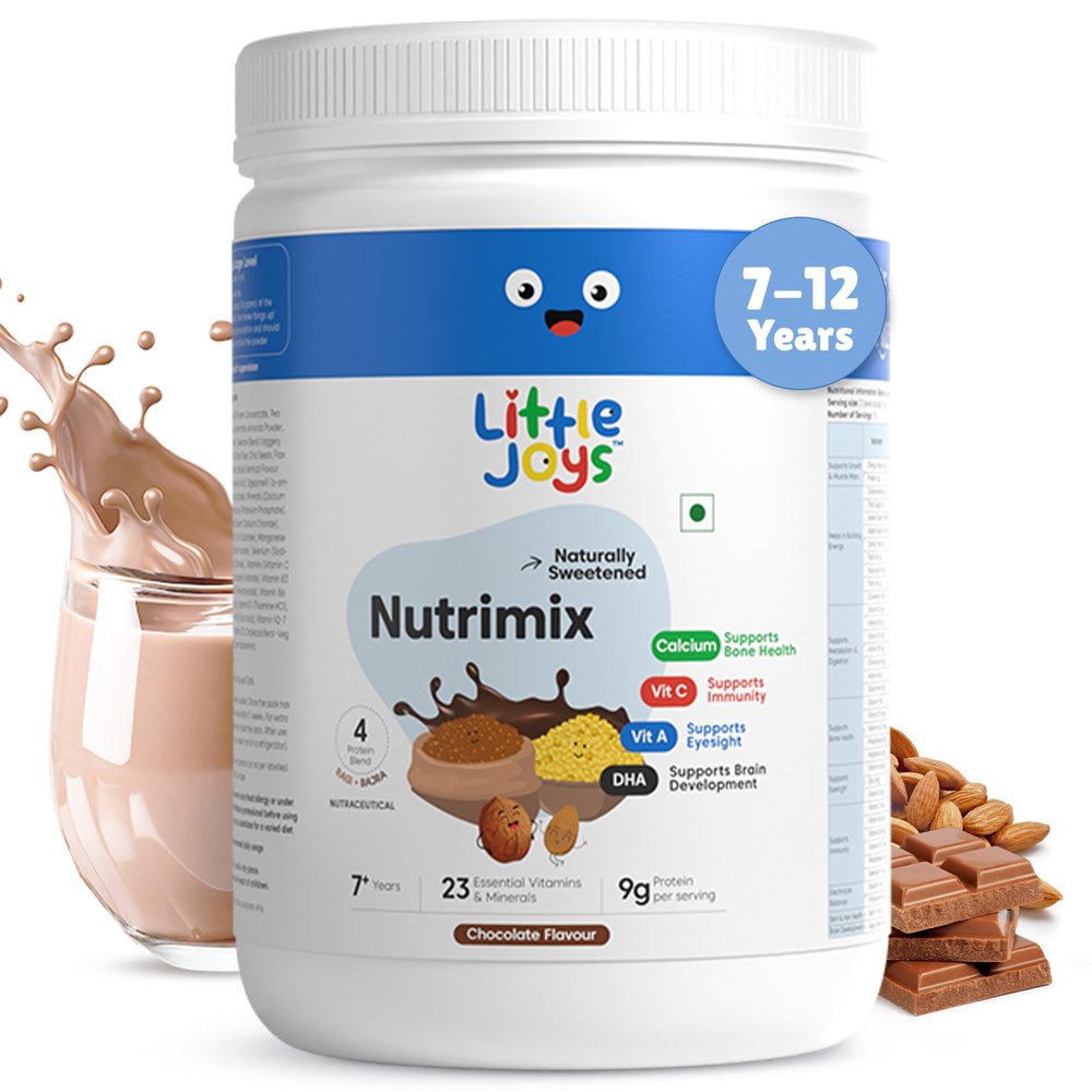 Little Joys Nutrimix Nutrition Powder (7-12 Yr) | 350g | Chocolate Flavour | No White Sugar | Supports Weight, Height Gain & Immunity