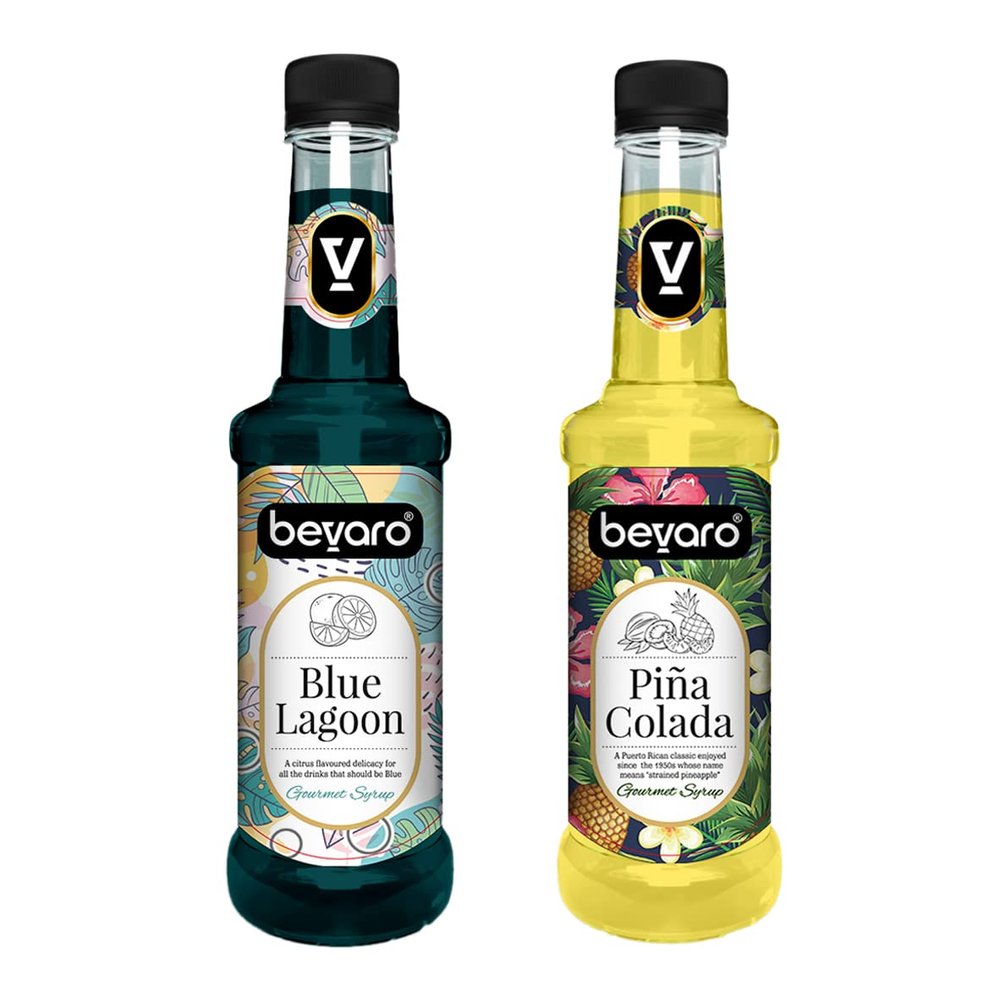Bevaro Blue Lagoon Syrup and Pina Colada Syrup| Syrups for drinks| Mocktails Syrup Combo| Flavoured Syrup| juices and drinks |Cocktail Mixer (300 ml, Pack of 2)