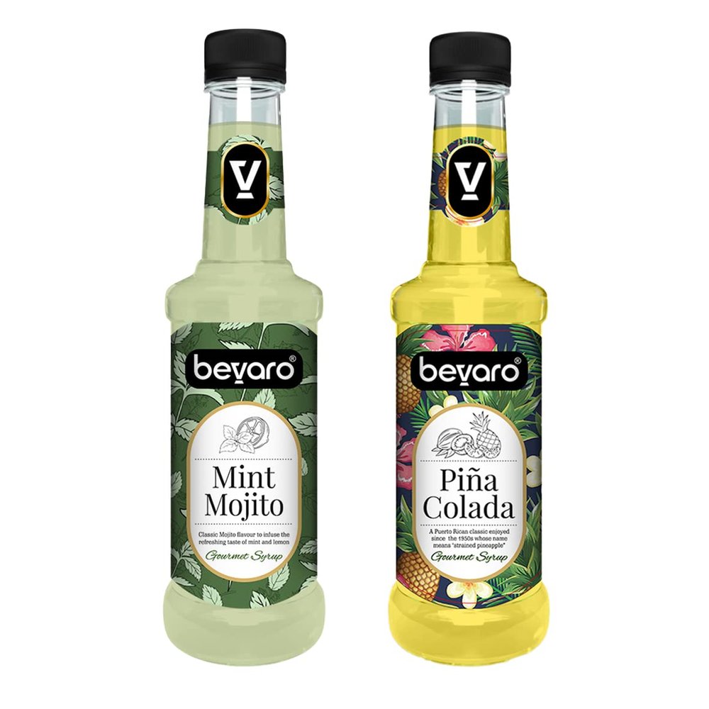 Bevaro Mint Mojito Syrup and Pina Colada Syrup| Syrups for drinks| Mocktails Syrup Combo| Flavoured Syrup| juices and drinks |Cocktail Mixer (300 ml, Pack of 2)