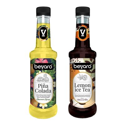 Bevaro Lemon Ice Tea Syrup and Pina Colada Syrup| Syrups for drinks| Mocktails Syrup Combo| Flavoured Syrup| juices and drinks |Cocktail Mixer (300 ml, Pack of 2)