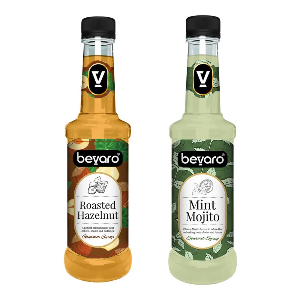 Bevaro Mint Mojito Syrup and Roasted Hazelnut Syrup| Syrups for drinks| Mocktails Syrup Combo| Flavoured Syrup| juices and drinks |Cocktail Mixer (300 ml, Pack of 2)