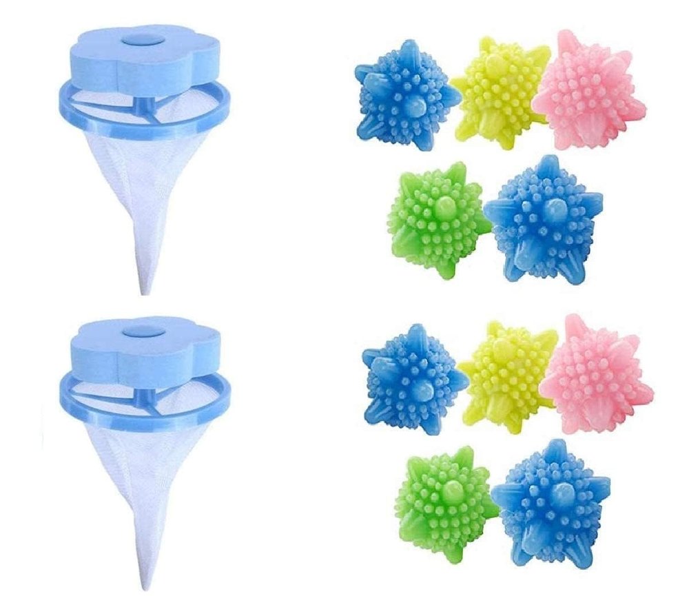 Yopram 2 Pcs Washing Machine Floating Lint Mesh Bags And Reusable Laundry Dryer Balls Set - Hair Catcher, Lint Trap, And Eco-Friendly Dryer Balls Anti Vibration Pads (10Ball+2Bag) - Multicolor