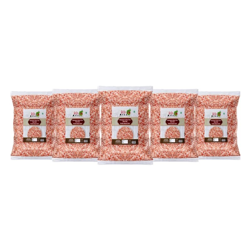 90's MILL Feng Shui Lahori Sendha Pink Crystals Salt Unrefined | Impurity Free Negative Energy Cleanser | Optically Sorted | Natural Pink Rock Salt | Use for Vastu Dosh Remedy-400GM*5Pack