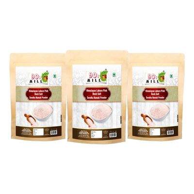 90's MILL Ancient Premium Himalyan Pink Rock Salt Powder Sendha Namak Powder | Lahori Pahadi Namak Powder | Organic Himalayan Pink Rock Salt | Organic Rock Salt-100GM*3Pack