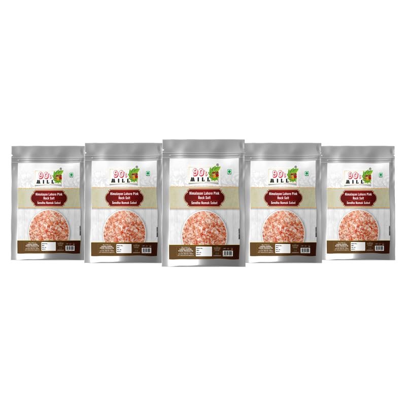 90's MILL Authentic Himalayan Rock Salt Crystal for Traditional Dishes in Fast Navratri Upwaas Vrat Ekadashi Salt | Sendha Namak Whole Crystal | Lahori Rock Salt Granules-400GM*5Pack