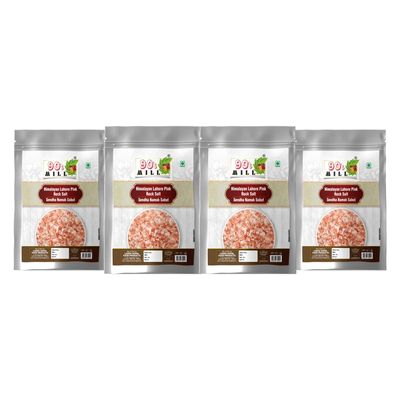 90's MILL Whole Granules Sendha Sindhav Namak Unrefined & Natural Used for Cooking Baking Sprinkling Fermenting Marinating | Himalayan Pink Rock Salt Crystals Chunks Highly Nutritious-850GM*4Pack