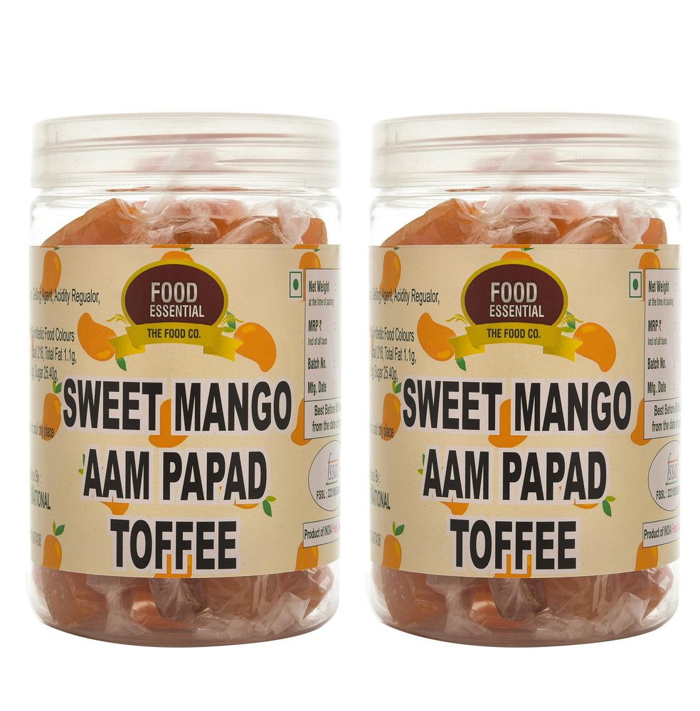 Food Essential Sweet Aampapad (Mango) Toffee 1 kg. [Sweet and Tangy, Real Mango Pulp, For All Ages, Kids friendly] Pack of 2 (500 gm. Each)