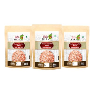 90's MILL Whole Himalayan Pink Rock Salt | Natural Pink Salt Granules with Natural Trace Minerals | Gourmet Quality Himalayan Rock Salt Chunks | Sabut Sendha Namak Crystals-850GM*3Pack