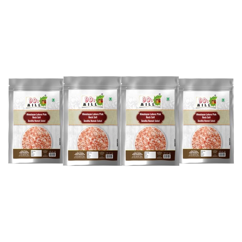90's MILL Sabut Whole Pink Rock Salt Chunks | Whole Sabut Gulabi Lahori Sendha Namak Crystals | Himalayan Pink Crystals Salt with 84 Minerals For Cooking |100% Natural For Detox-400GM*4Pack