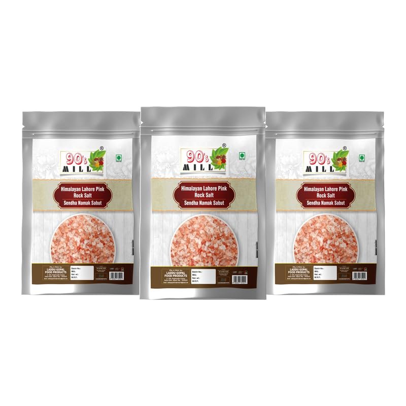 90's MILL Sabut Whole Pink Rock Salt Chunks | Whole Sabut Gulabi Lahori Sendha Namak Crystals | Himalayan Pink Crystals Salt with 84 Minerals For Cooking |100% Natural For Detox-850GM*3Pack