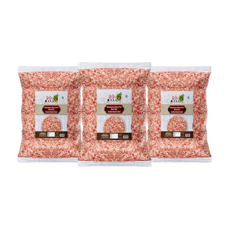 90's MILL Sabut Rock Salt | Premium Sendha Namak Sabut | with Natural Trace Minerals | Natural Saindhava Lavana Crystal Rock Salt | Whole Himalayan Pink Rock Salt Signature Quality-400GM*3Pack