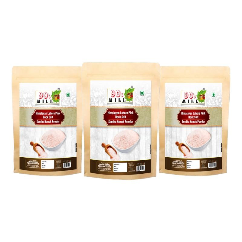 90's MILL Ancient Premium Himalyan Pink Rock Salt Powder Sendha Namak Powder | Lahori Pahadi Namak Powder | Organic Himalayan Pink Rock Salt | Organic Rock Salt-1900GM*3Pack