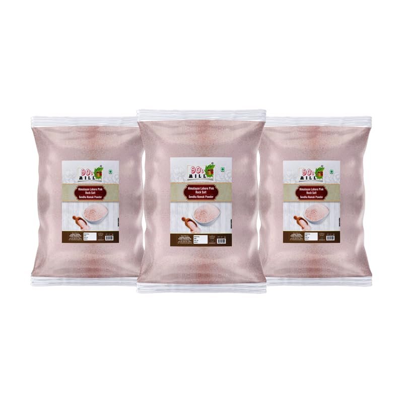 90's MILL Salt Natural Saindhava Lavana Crystal Rock Salt Powder | Rock Salt | Premium Sendha Namak | with Natural Trace Minerals | Fast Navratri Upwaas Vrat Ekadashi Salt-1900GM*3Pack
