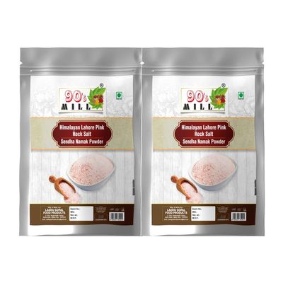 90's MILL Organic Himalayan Pink Rock Salt | Organic Rock Salt Powder | Vrat Upwaas Ka Namak | Unprocessed & Highly Nutritious | Sendha Namak Powder For Healthy Cooking-1900GM*2Pack