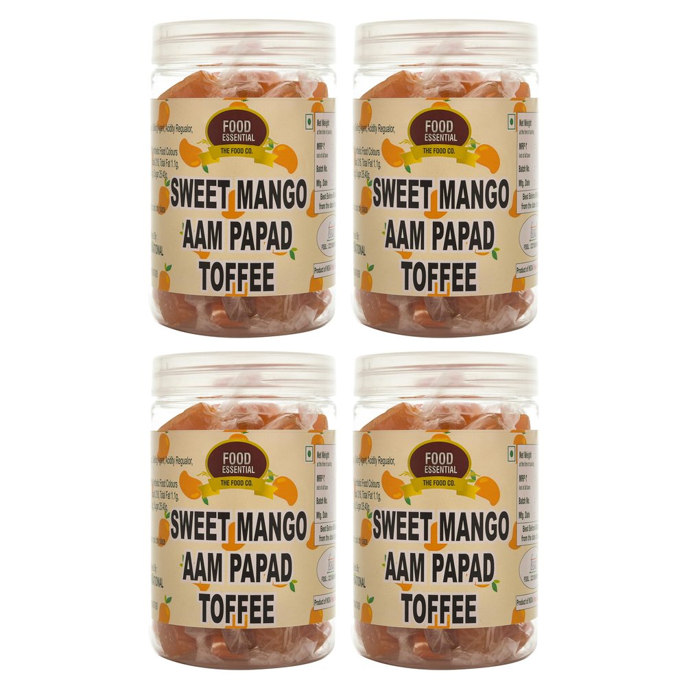 Food Essential Sweet Aampapad (Mango) Toffee 2 kg. [Sweet and Tangy, Real Mango Pulp, For All Ages, Kids friendly] Pack of 4 (500 gm. Each)