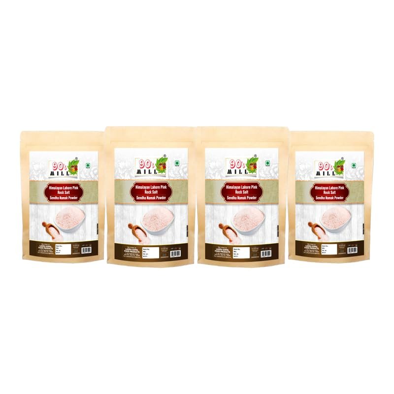 90's MILL Ancient Premium Himalyan Pink Rock Salt Powder Sendha Namak Powder | Lahori Pahadi Namak Powder | Organic Himalayan Pink Rock Salt | Organic Rock Salt-850GM*4Pack