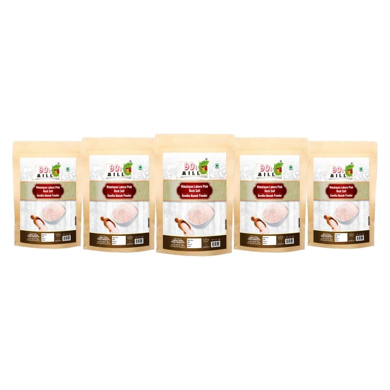 90's MILL Ancient Premium Himalyan Pink Rock Salt Powder Sendha Namak Powder | Lahori Pahadi Namak Powder | Organic Himalayan Pink Rock Salt | Organic Rock Salt-400GM*5Pack