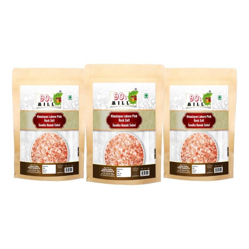 90's MILL Sabut Himalayan Pink Rock Salt | 100% Pure Whole Pink Salt Crystals with Natural Trace Minerals | Gourmet Quality Himalayan Rock Salt Chunks | For Healthy Cooking-850GM*3Pack