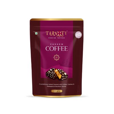TARVOTI Premium Toffee- CASHEW COFFEE | 250g pouch | Party pack+Crumbilicious snack | Cashew, Coffee, Butter & Salted Caramel with Madagascar Bourbon Vanilla